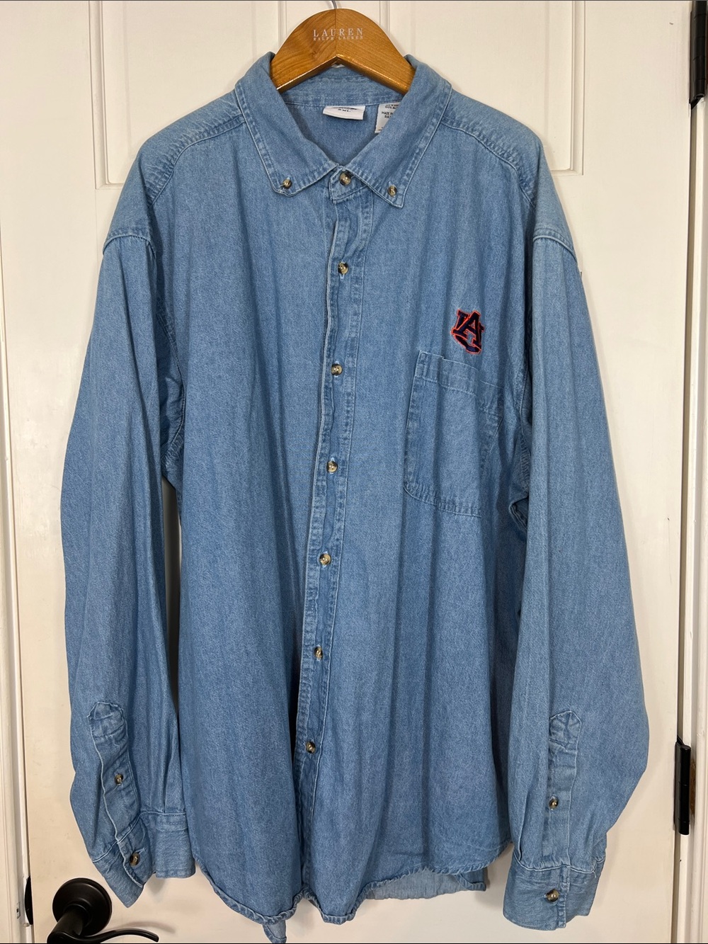 Auburn University Pro Edge Light Blue Denim Button-Down Shirt with AU Chest Logo